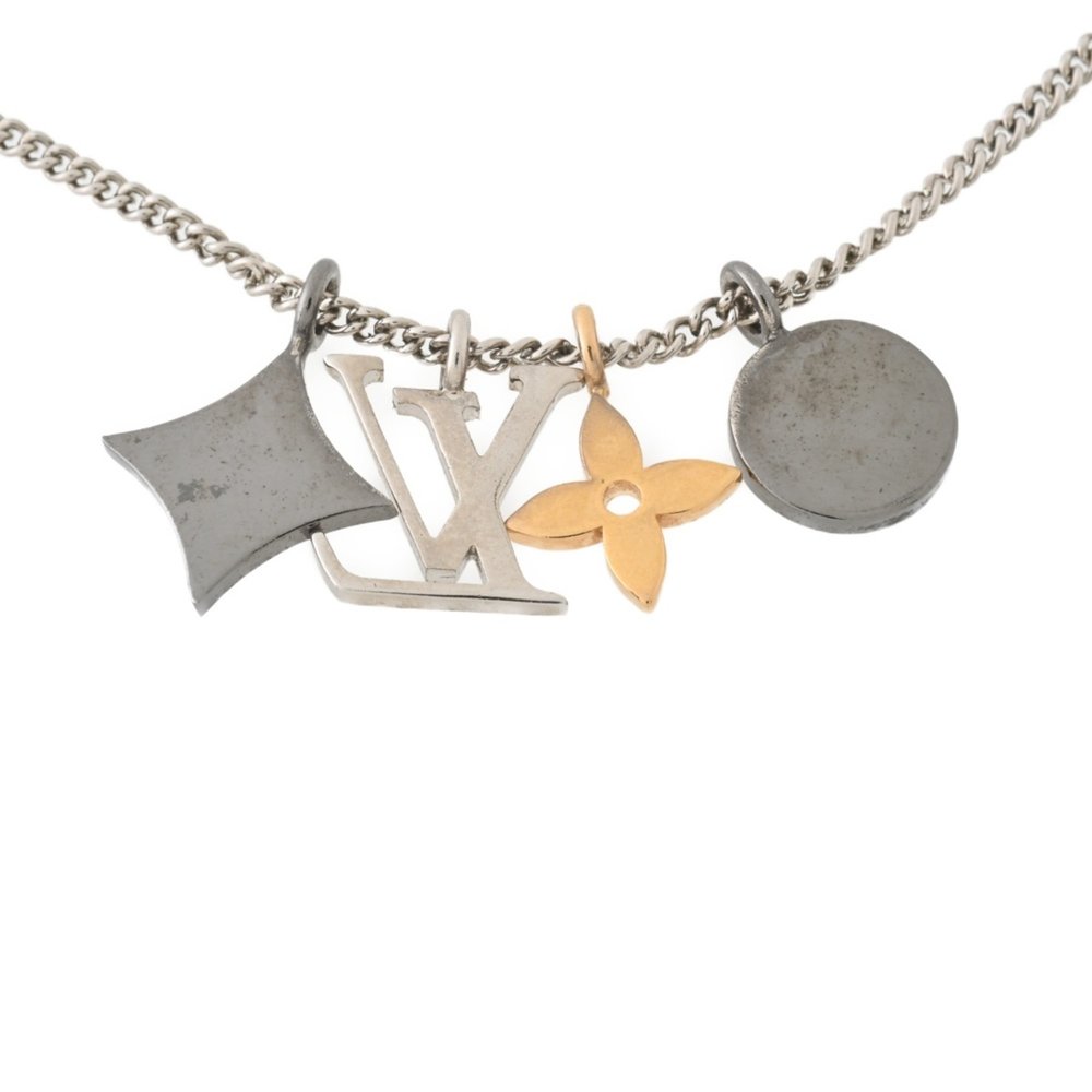 LOUIS VUITTON Pendant LV Instinct Necklace M00521 Chrome Metal Silver Gold S-... - Picture 6 of 9